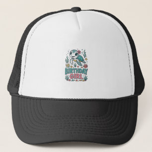 T-shirt met verjaardagsmeisje zeeschildpad en vint trucker pet