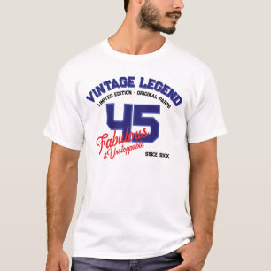 T-shirt met verjaardagsvarsity-leeftijd en -jaar c