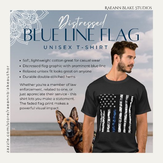 T-shirt met verweerde Blue-Line vlag