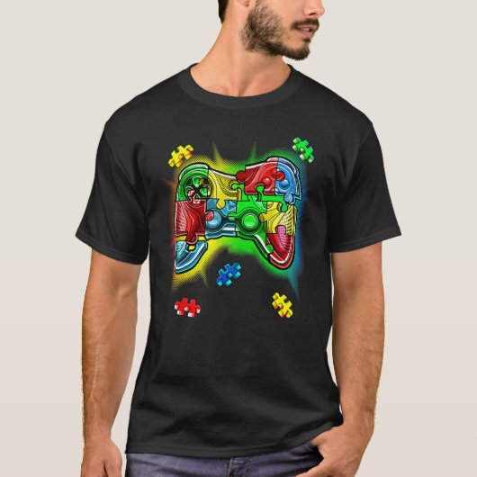 T-shirt met videogamecontroller-puzzelstuk voor au (Voorkant)
