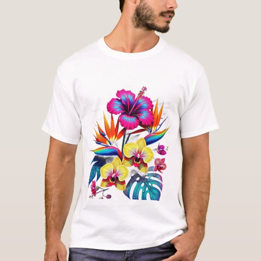 T-shirt met vintage botanisch all-over-patroon (Voorkant)