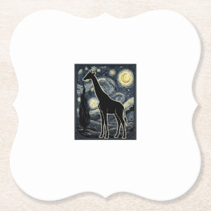 T-shirt met vintage-giraffe en sterrenhemelgravure kartonnen onderzetters