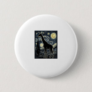 T-shirt met vintage-giraffe en sterrenhemelgravure ronde button 5,7 cm