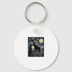 T-shirt met vintage-giraffe en sterrenhemelgravure sleutelhanger