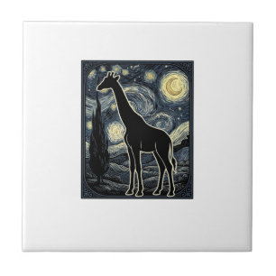 T-shirt met vintage-giraffe en sterrenhemelgravure tegeltje