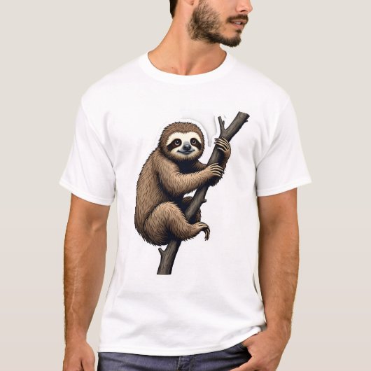 T-shirt met vintage gravure afbeelding van luiaard (Voorkant)