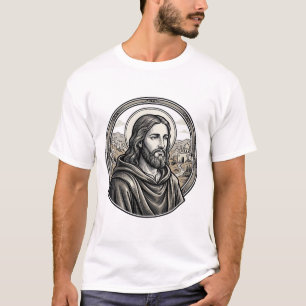 T-shirt met vintage gravure religieus portret