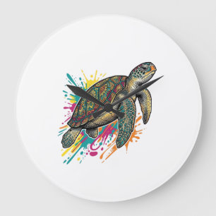 T-shirt met vintage gravure zeeschildpad kleurensp grote klok