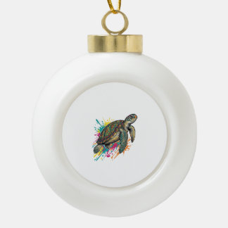 T-shirt met vintage gravure zeeschildpad kleurensp keramische bal ornament
