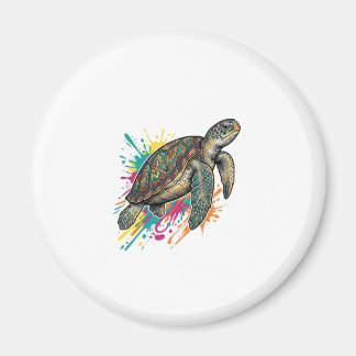T-shirt met vintage-gravure zeeschildpad kleurensp magneet