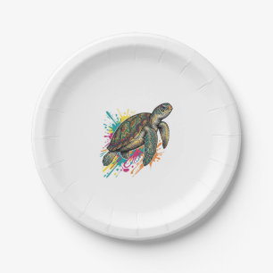 T-shirt met vintage-gravure zeeschildpad kleurensp papieren bordje