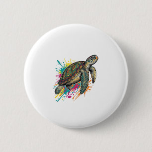 T-shirt met vintage-gravure zeeschildpad kleurensp ronde button 5,7 cm