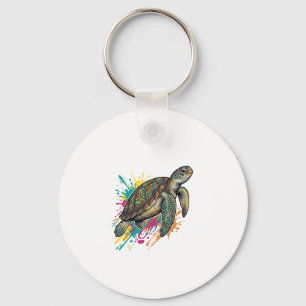 T-shirt met vintage gravure zeeschildpad kleurensp sleutelhanger