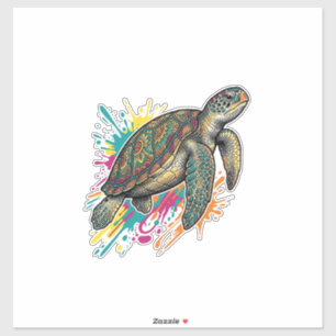 T-shirt met vintage gravure zeeschildpad kleurensp sticker