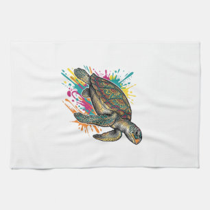 T-shirt met vintage gravure zeeschildpad kleurensp theedoek