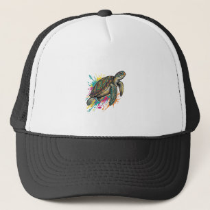 T-shirt met vintage-gravure zeeschildpad kleurensp trucker pet