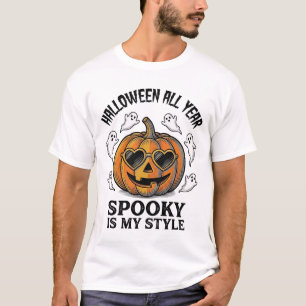 T-shirt met vintage Halloween pompoen spook gravur