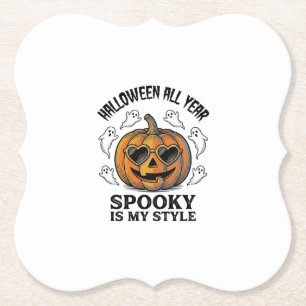 T-shirt met vintage Halloween pompoen spook gravur Kartonnen Onderzetters