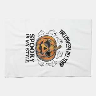 T-shirt met vintage Halloween pompoen spook gravur Theedoek