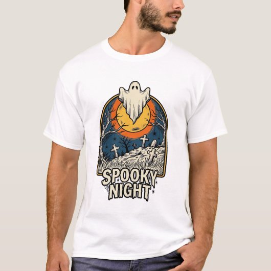 T-shirt met vintage Halloween-spookbegraafplaatsgr (Voorkant)