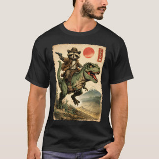 T-shirt met vintage Japanse kunst Wasbeer rijdt op