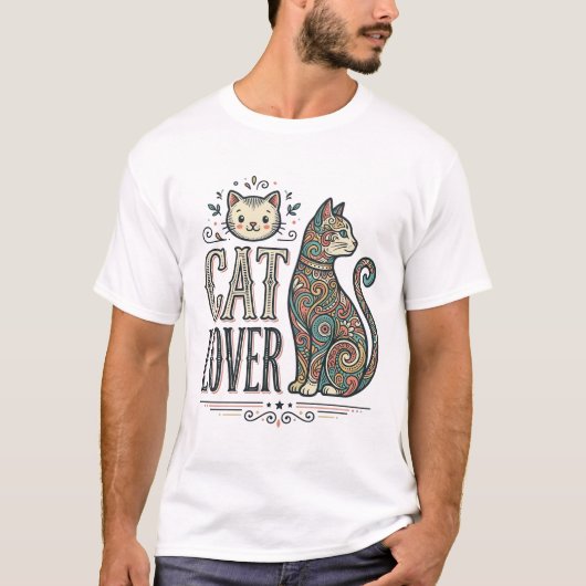 T-shirt met vintage kattenliefhebber gravure stijl (Voorkant)