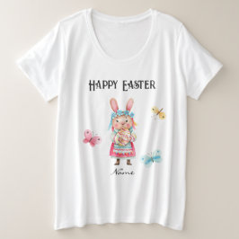 T-shirt met vintage Paashaas en vlinders in plusma