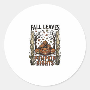 T-Shirt met vintage pompoen, herfstbladeren, spook Ronde Sticker