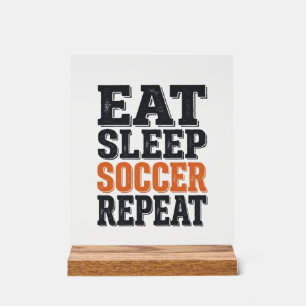 T-shirt met vintage typografie 'Eet Slaap Voetbal Acryl Bord