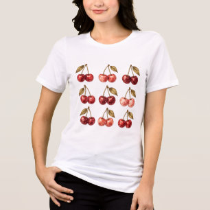 T-shirt met vintage waterverf kersen grafische afb