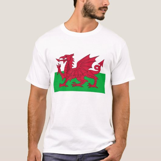 T Shirt met vlag van Wales. (Voorkant)