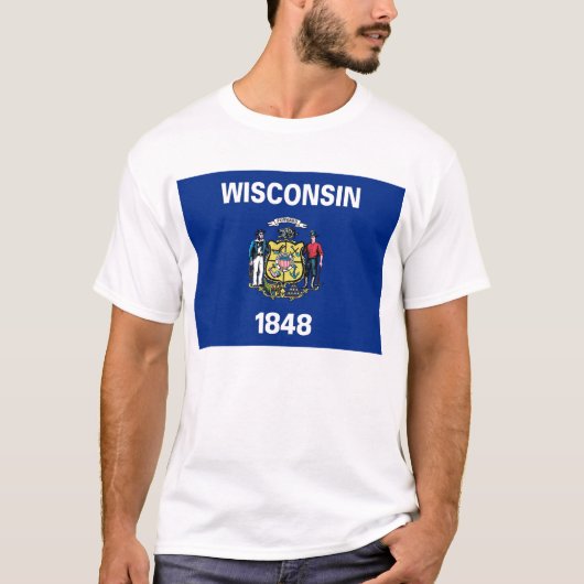 T Shirt met vlag van Wisconsin State USA (Voorkant)