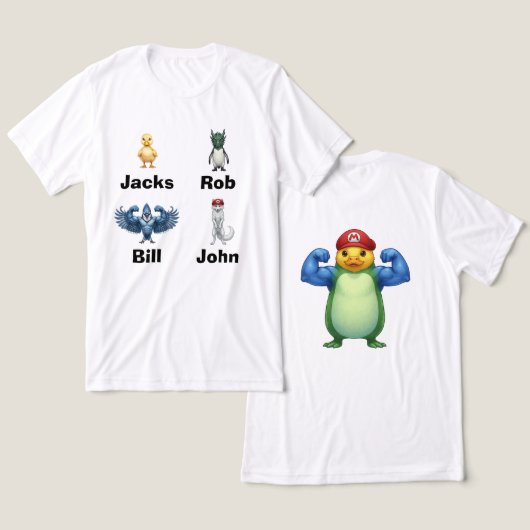 T-shirt met vogelpersonages van beste vrienden (Ontwerp Voorkant & Achterkant)