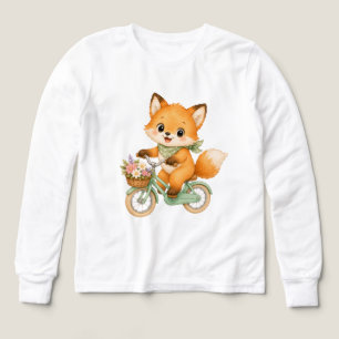 T-shirt met vos die op groene fiets rijdt voor jon