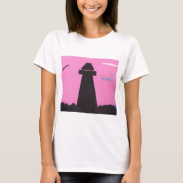 T-shirt met vuurtoren Silhouette bij zonsondergang