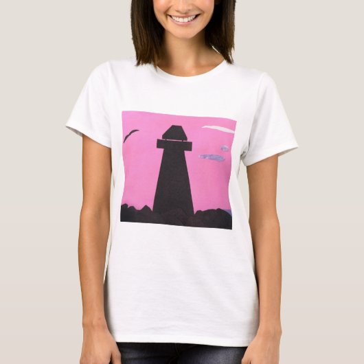 T-shirt met vuurtoren Silhouette bij zonsondergang (Voorkant)