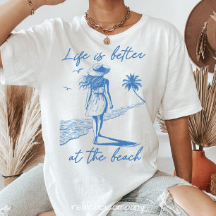 T-shirt met watercolor strandleven vredige wandeli