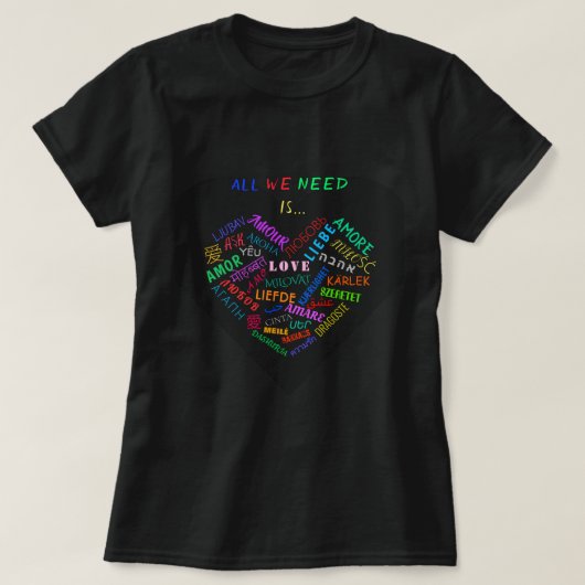 T-shirt met Word-tekst met meertalige liefdessoftw (Design voorkant)