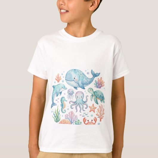 T-shirt met zee-dieren (Voorkant)