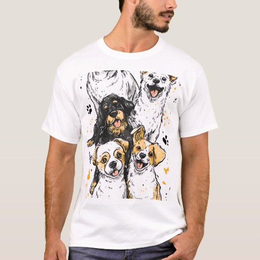 T-shirt met zoete honden graphics (Voorkant)