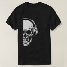 T-shirt met zwart schedel en koptelefoon