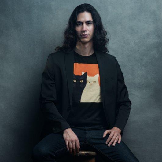 T-shirt met zwarte en witte kat