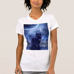 T-shirt met zwarte kat en maan voor vrouwen