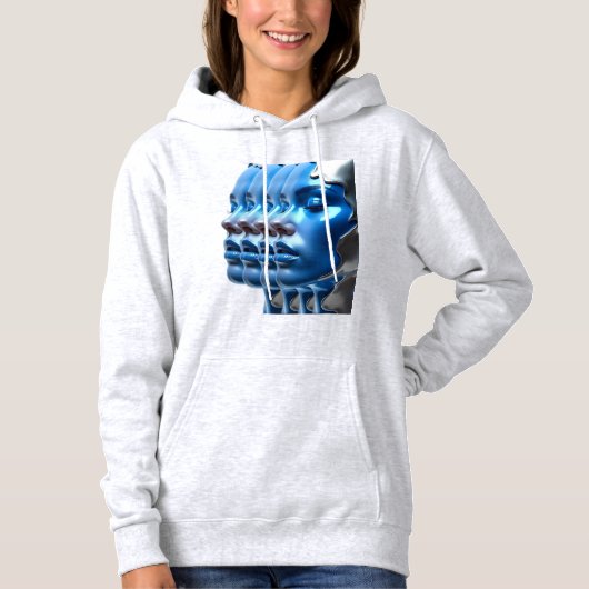 T-Shirt Metallic Blue Multi Face Illusion Art Hood (Voorkant)