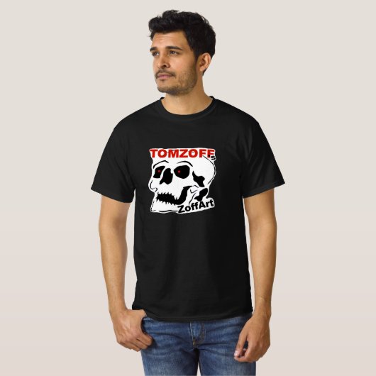 T-Shirt mit Schädel plus Text: "TOMZOFF's ZoffArt" (Voorkant volledig)