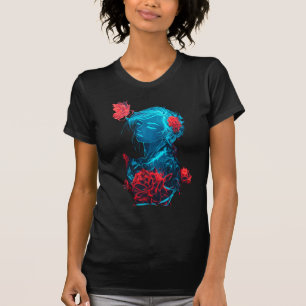 T-shirt neon spookmeisje met rode rozen.