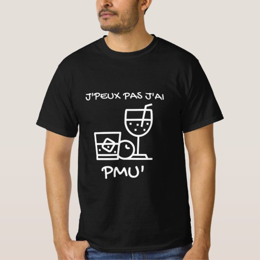 T-shirt noir "J'peux pas j'ai PMU" (Voorkant)