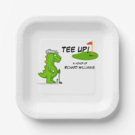 T-shirt Omhoog Gepensioneerde Golf Dinosaurus Spel Papieren Bordje