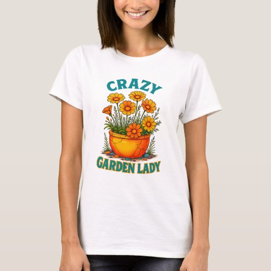T-shirt ontwerp Crazy Garden Lady (Voorkant)