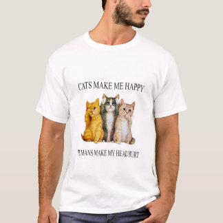 T-Shirt Ontwerp met Gelukkige Katten en Menselijke